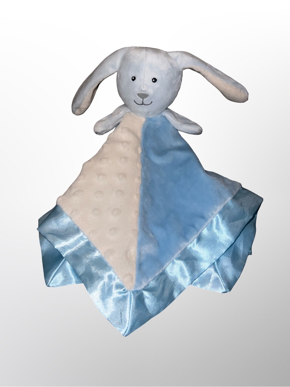Snoozies Blue White Bunny Rabbit Lovey Security Blanket Satin Minky Dots+read